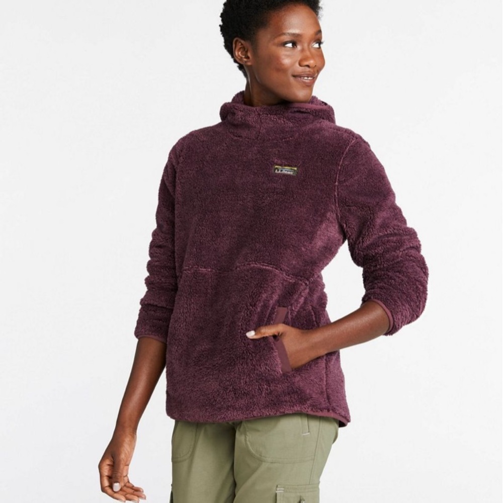 LL Bean Hi Pile fleece pullover hoodie - Picture 2 of 8